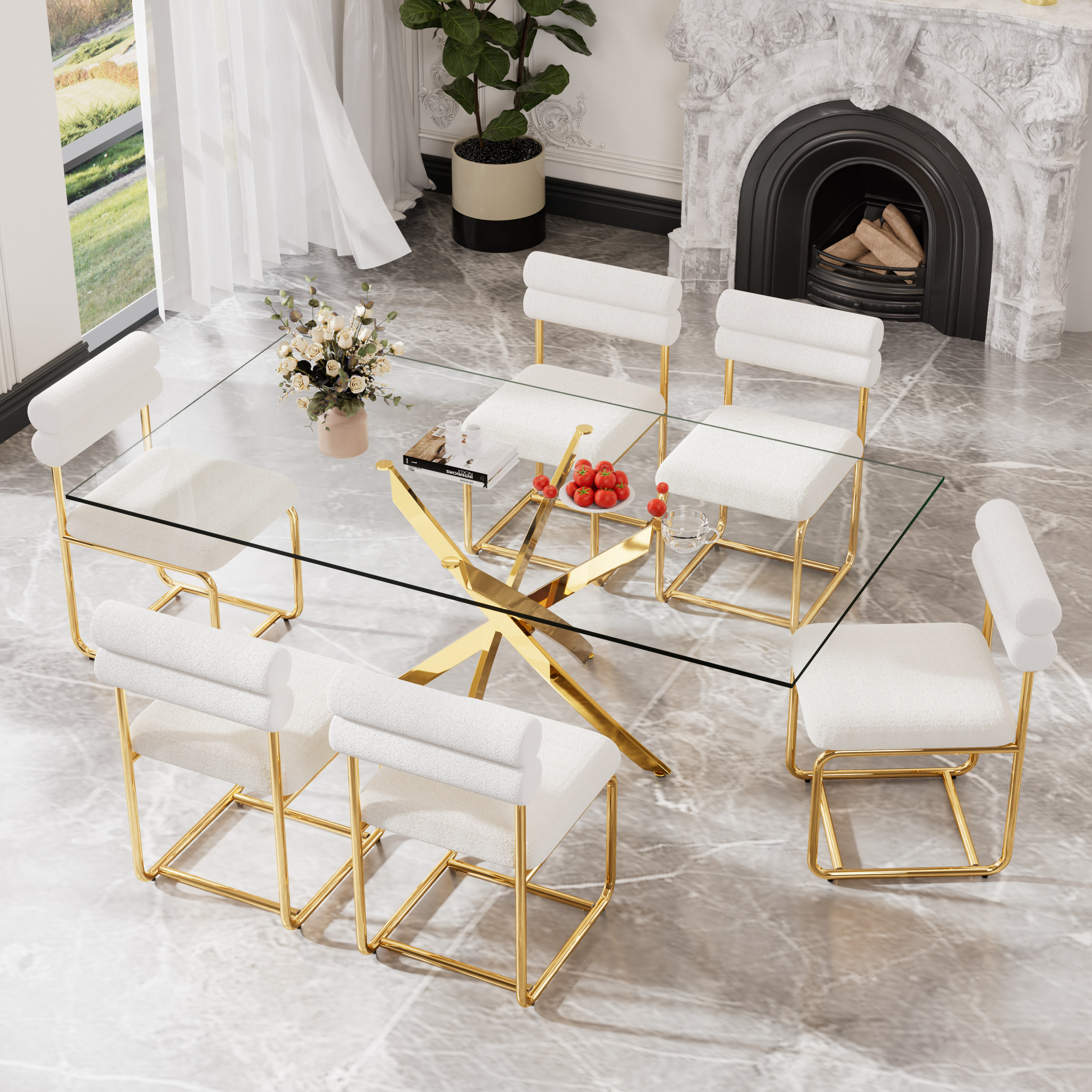 Mercer41 71in Rectangle Glass Pedestal Dining Set - Wayfair Canada