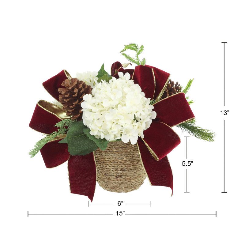 Deux arrangements d'hortensias des Fêtes avec Joli, Blanc / vert / bourgogne