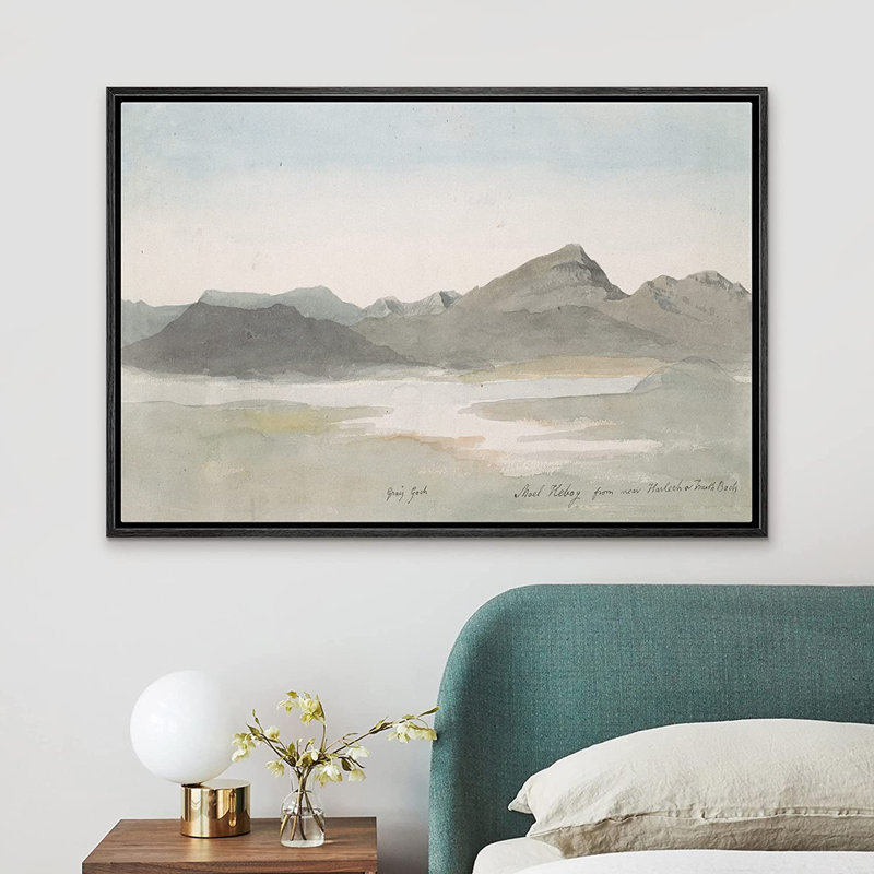 Signe, reproduction d'art sur toile encadrée, montagne, vallée, rivière, rivière, nature, nature, illustrations, art moderne, décoration minimaliste rustique pour le salon, la chambre à coucher, le bureau