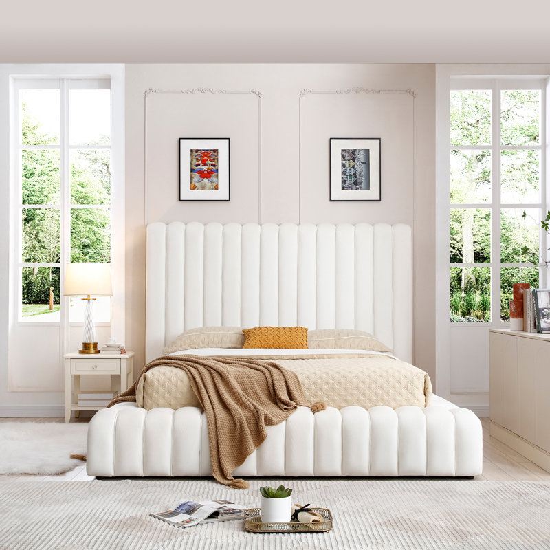 Lit plateforme en velours Kaydence, Crème, Grand lit