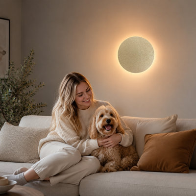 Lampe murale contemporaine à DEL ronde, veilleuse rechargeable USB réglable à 3 niveaux avec éclairage ambiant réglable, finition lin pour chambre et couloir