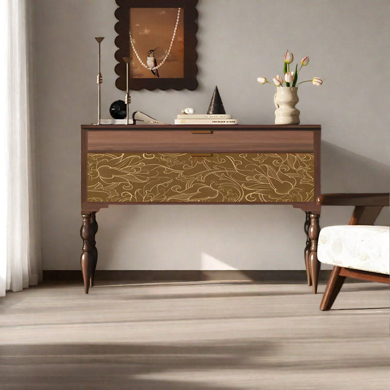 Console rétro avec tiroirs, Brun