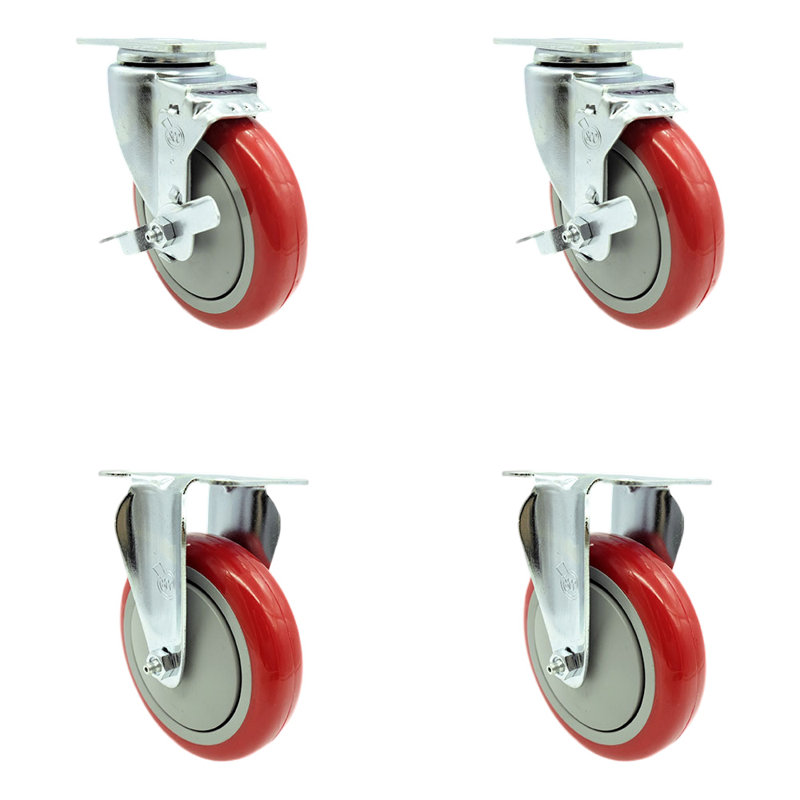 Ensemble de 4 roulettes en polyuréthane, Rouge