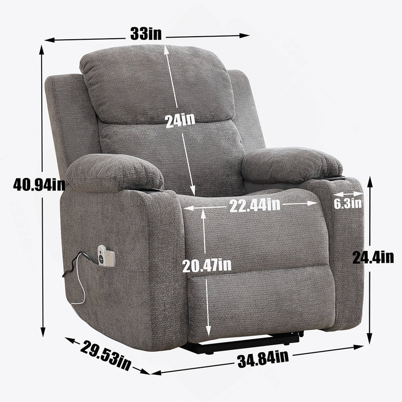 Infinite Position Single Motor Up To 350 LBS Power Lift Recliner Chair For Elderly, Heavy Duty Motion Mechanism With 8-Point Vibration Massage And Lumbar Heating, Cup Holders, Grey
