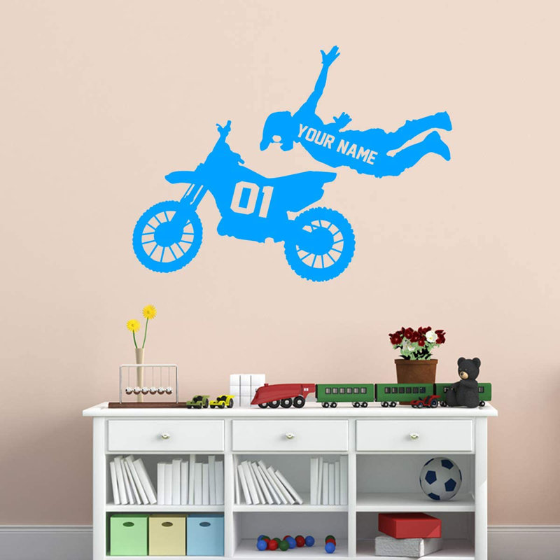 Adhésif décoratif «Dirt Bike Rider», H 13 po x l 16 po, Bleu ciel