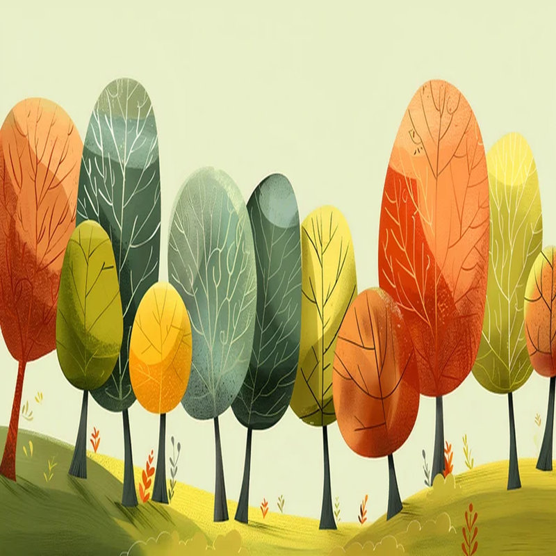 Whimsical Autumn Forest Wall Mural, 108" L x 192" W