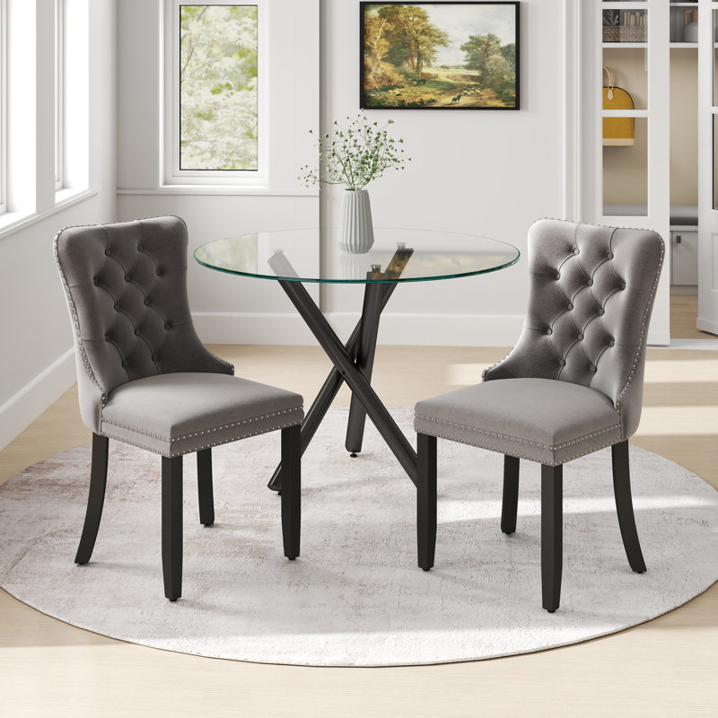 Ensemble de table ronde en verre, 3, Gris
