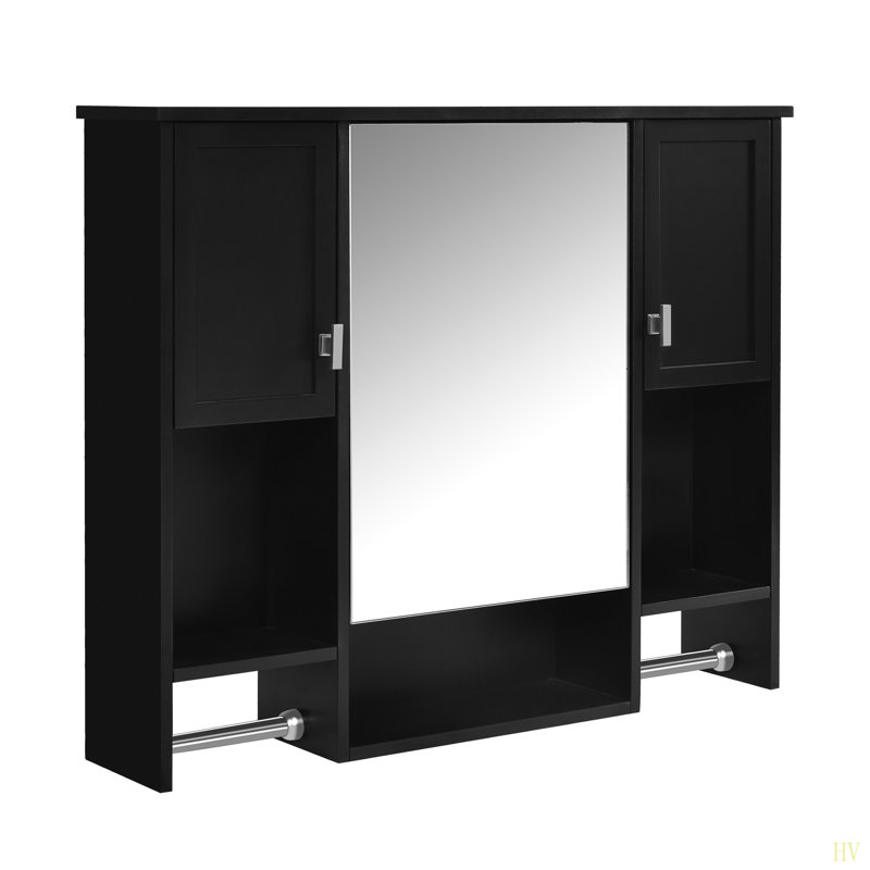Armoire de rangement murale moderne 35 po x 28 po, armoire de salle de bain murale avec miroir, armoire à pharmacie avec barre à serviettes