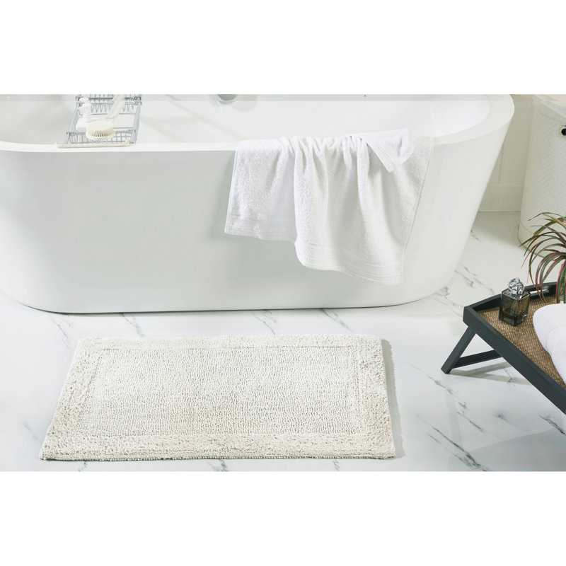 Jasmyne Premium 100% Cotton Tufted Reversible Bath Rug, Extra Soft & Super Absorbent, Machine Washable Bathroom Rug for Shower, Tub & Sink Area, 21" x 34", Ivory