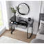 Console grise à miroir de 39 po avec base en acier inoxydable et 2 tiroirs - polyvalente pour le bureau de la chambre à coucher, nombreuses options de rangement, base de coiffeuse, gris. Pinceaux à maquillage. Élégant bureau. Matériaux.-1212016484