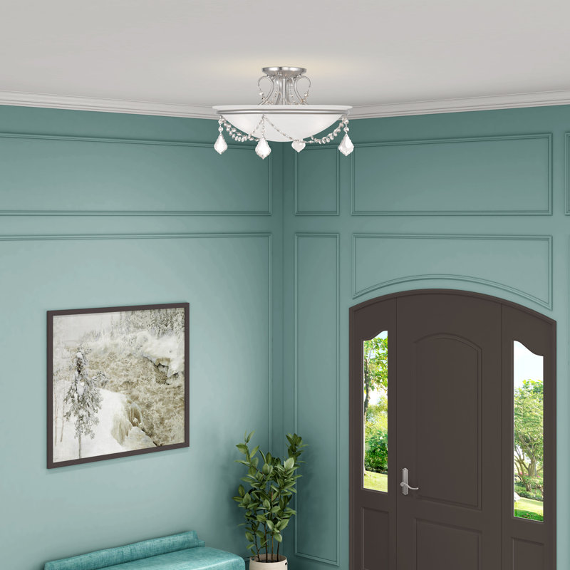 Weathers Glass Semi Flush Mount, Brushed Nickel, 10" H x 16" W x 16" D