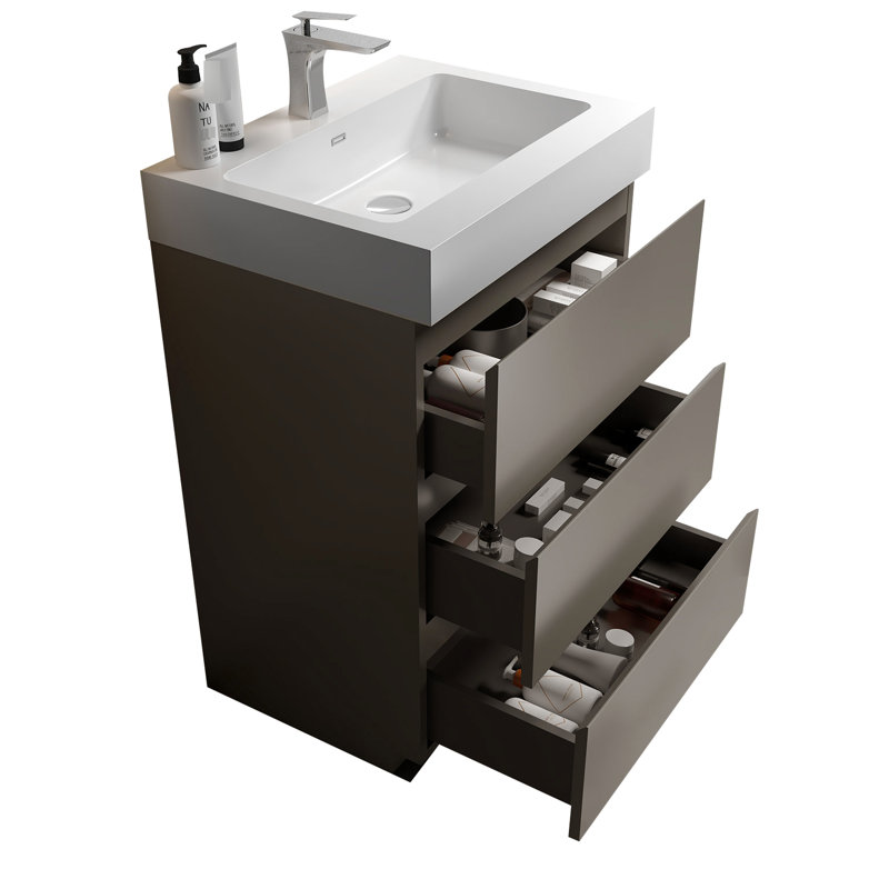 Meuble-lavabo gris - grande capacité, lavabo moderne lisse Max