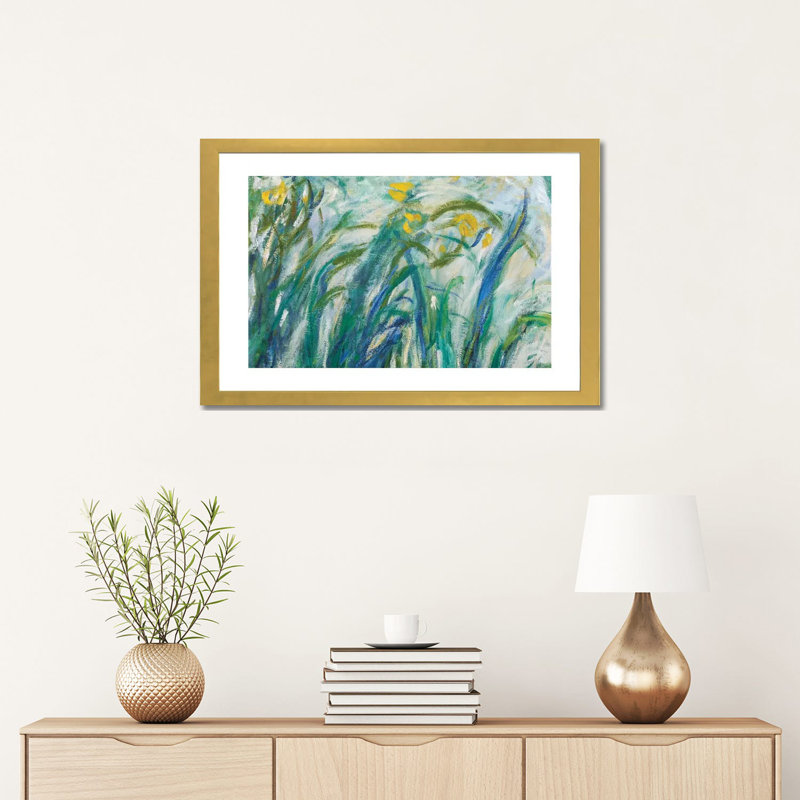 Iris jaune et mauve, 1924-1925 par Claude Monet - reproduction d'art, H 16 po x l 24 po x P 1 po, Papier encadré doré, Blanc