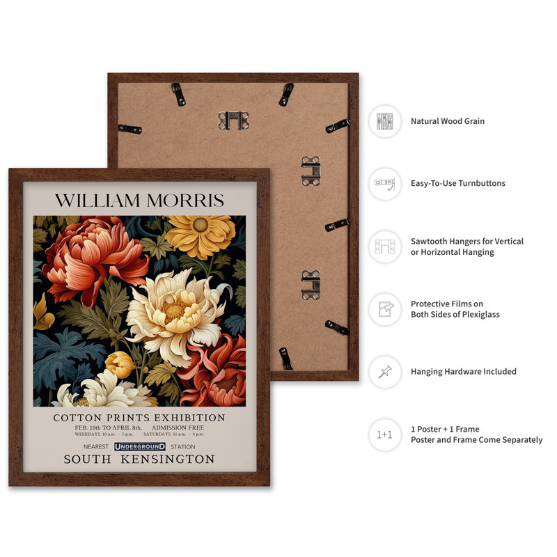 William Morris - pivoine no 1, Poster, 11"H x 14"W, Brown Framed