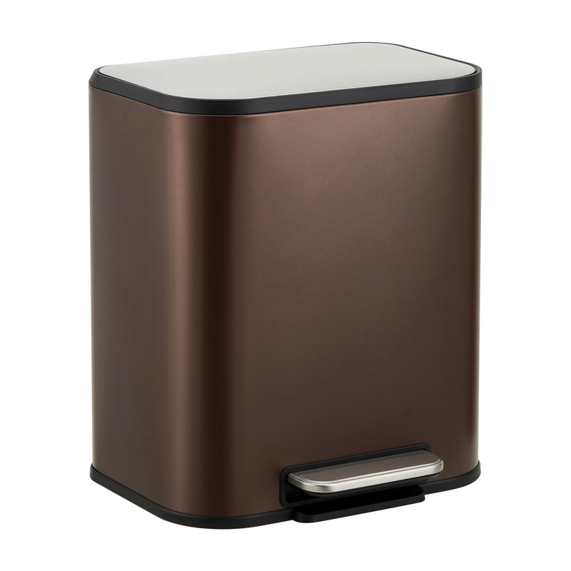 Poubelle de cuisine rectangulaire moderne en acier inoxydable avec couvercle à fermeture douce, pédale et seau intérieur amovible, conception durable, 5,3 gallons (20 L) brun