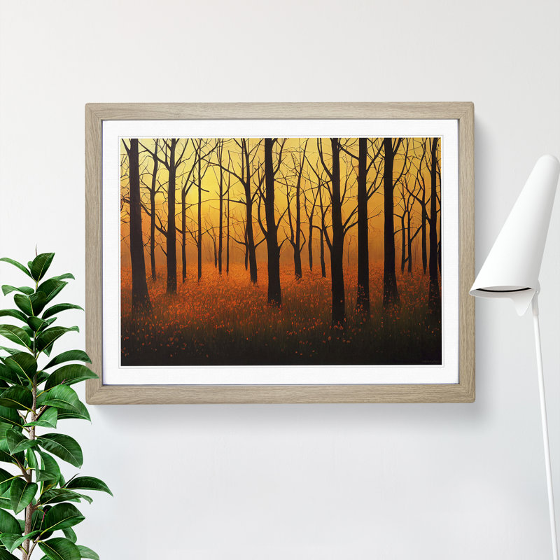 Striking Forest Sunset Vol.1 - Framed Print, 46cm H x 64cm W x 2cm D, Oak