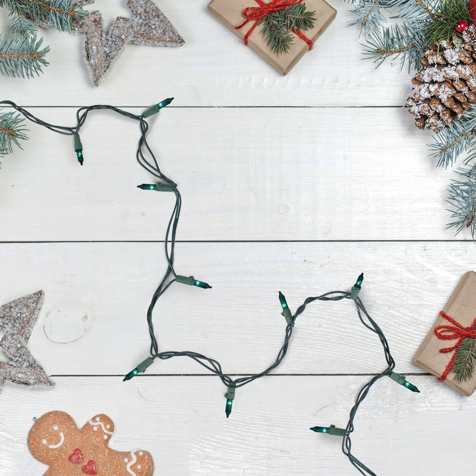 100 Count Mini Christmas Lights, Green, 1" H x 441.6" W x 1" D
