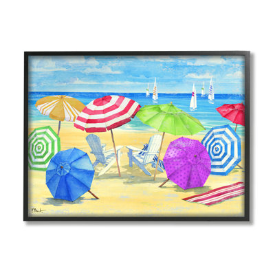 «Umbrella Coast VIbrant Beach Landscape» par Paul Brent - peinture sur bois