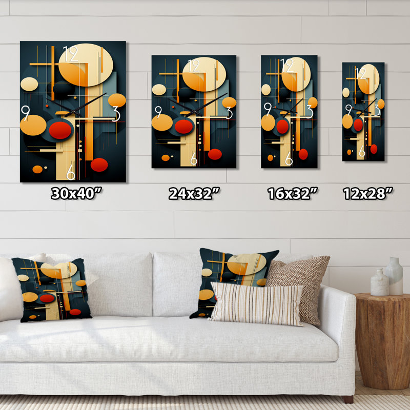 Retro Bliss, abstrait circulaire géométrique V - horloge murale moderne abstraite, H 40 po x l 30 po x P 1 po