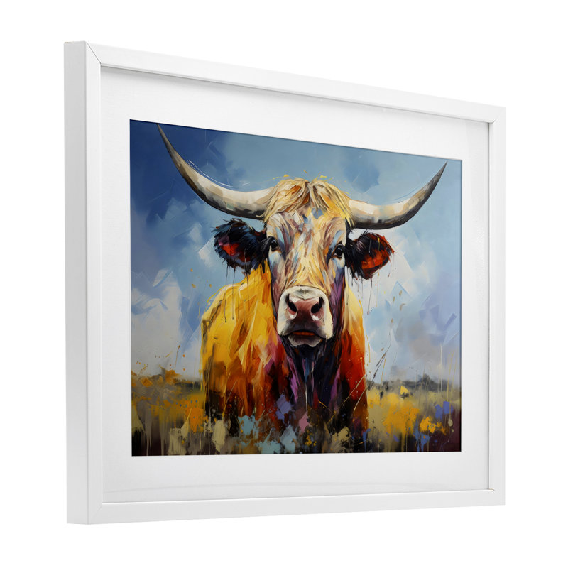 «Moody Longhorn Portrait», reproduction encadrée sous verre, design par LSR Creative Studio, H 14 po x l 20 po