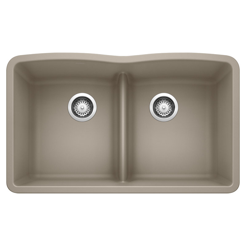 Évier de cuisine à double cuve en granite Diamond L 36 po x l 19 po avec crépine Diamond Silgranit, Truffe
