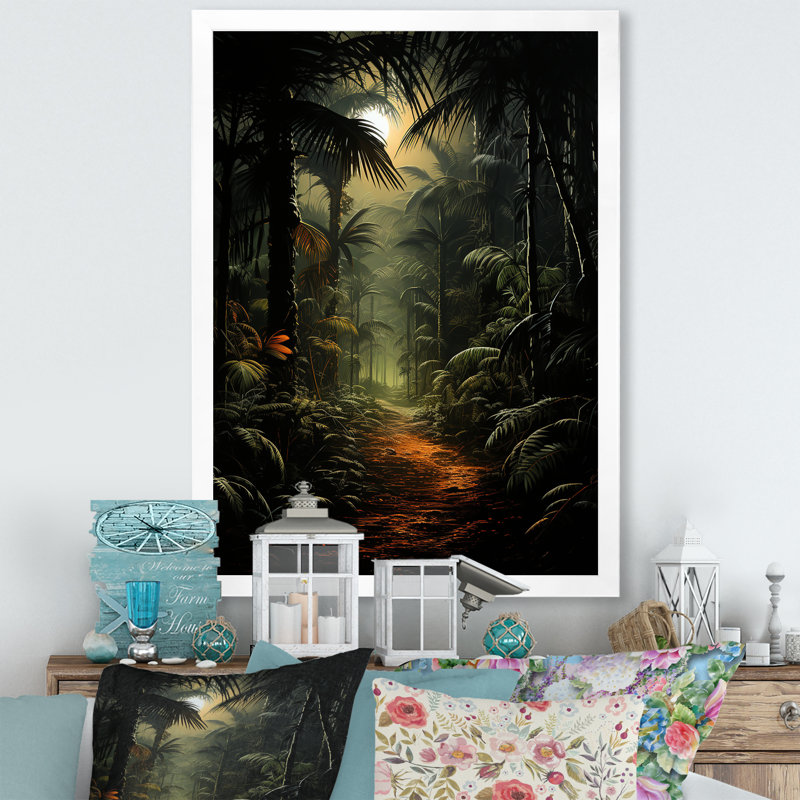 Jungle Charcoal Shadows sur impression sur toile, Cadre blanc, H 32 po x l 16 po x P 1 po