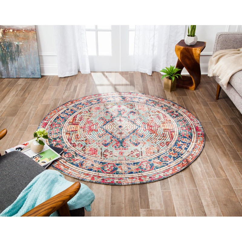 Evansville Flatweave Ikat Indoor Rug, Round 8' 