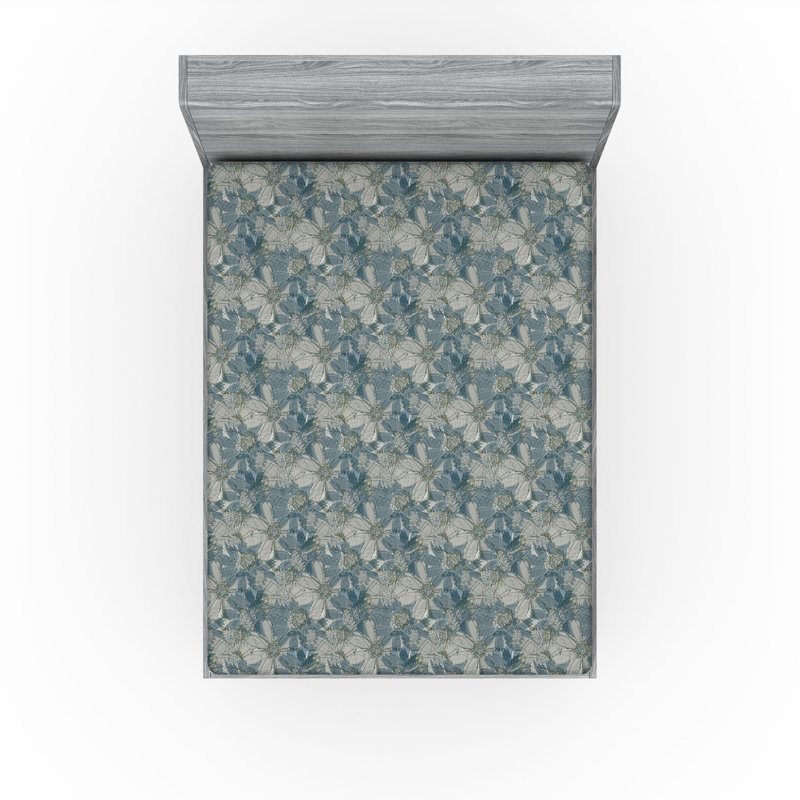 Drap-housse Ambesonne, Crépuscule / motif floral bleu-vert, Drap-housse de taille très grand