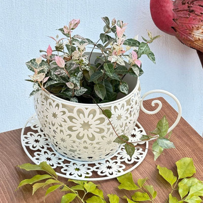 Terrace Flower Pot Hollowed-out Nested Pot Garden Ironwork Decoration Balcony Outdoor Arrangement Coffee Cup Shape