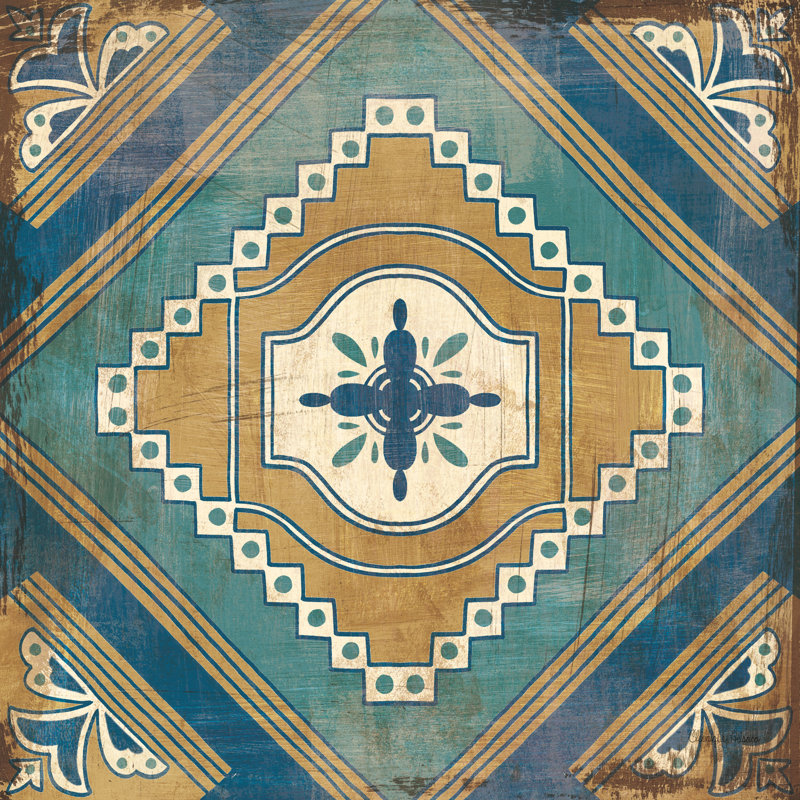 Carreaux marocains - imprimé en V bleu, H 12 po x l 12 po, Non, Toile tendue