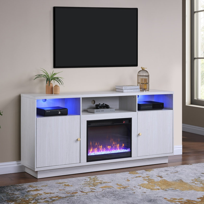 Meuble télé 70 po avec chauffeuse, lumière DEL, armoires et tablettes