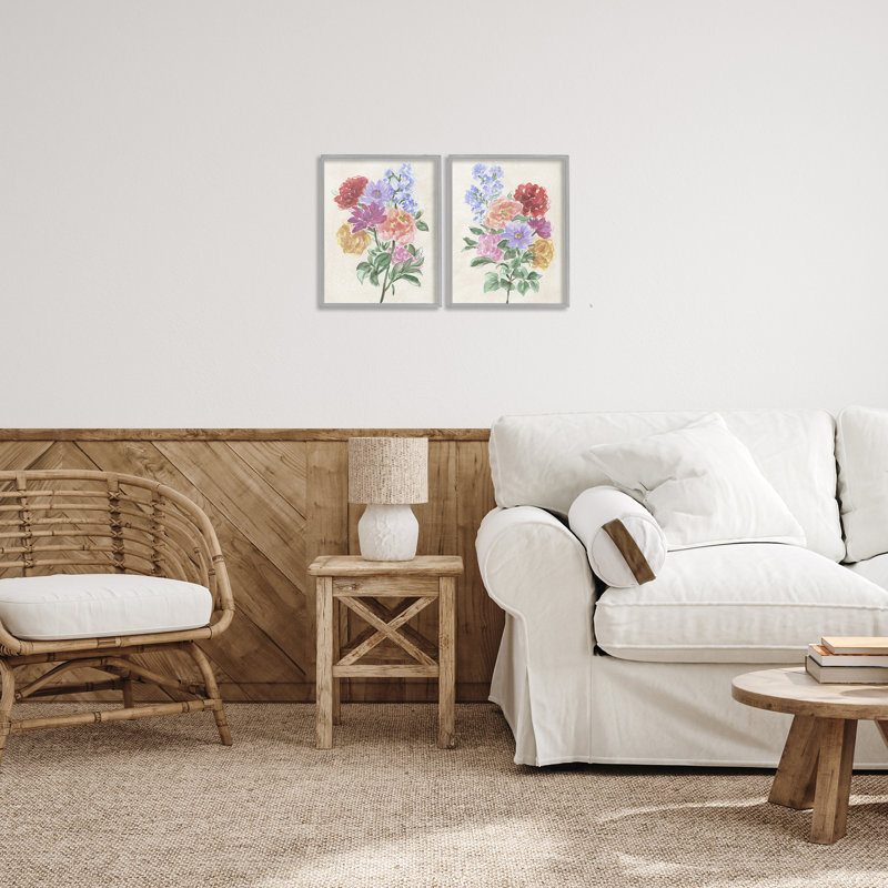 Fleurs printanières sur parchemin, ensemble de 2 giclées encadrées, design par June Erica Vess, H 14 po x l 11 po