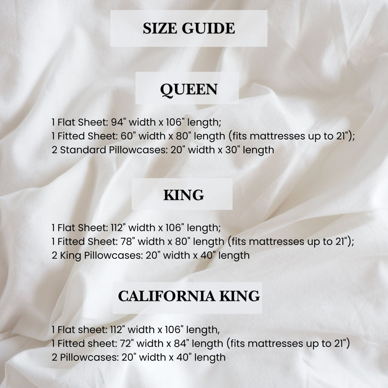 Ensemble de draps brodés en percale 100% coton à densité de tissage 300 fils Pointehaven, Ensemble de draps pour grand lit