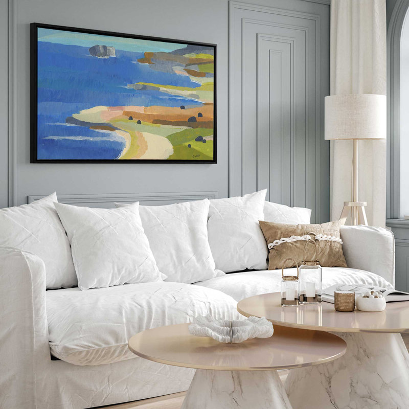 Impression sur toile Irish Coastal Whimsy, Cadre flottant noir satiné, H 14 po x l 20 po x P 1,75 po