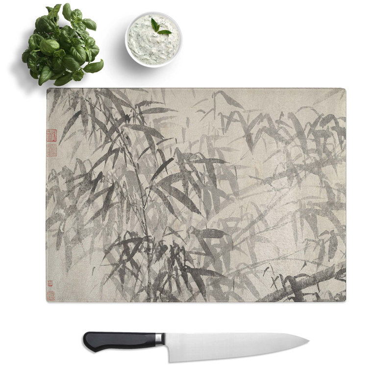 Tempered Glass a Bamboo Plant Chopping Board, 28.5 cm W x 20 cm L