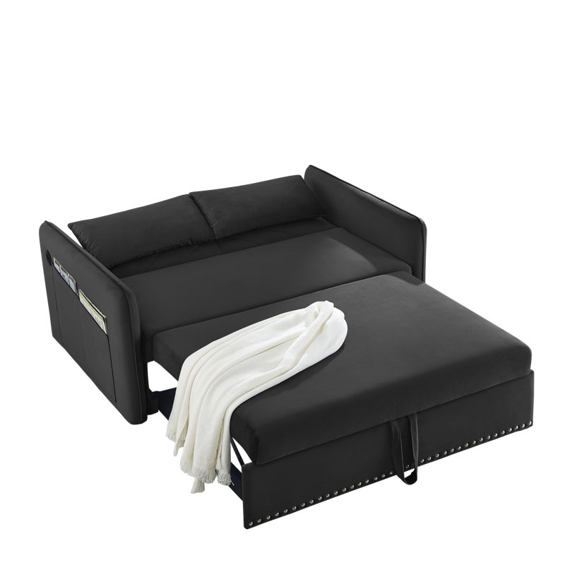 Canapé-lit moderne en velours avec USB, conception multifonctionnelle noire pour le salon