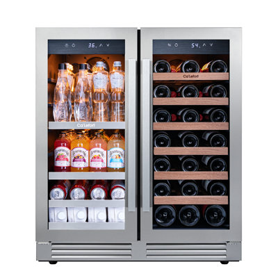30" 33-Bottle & 80-Can Dual Zone Wine & Beverage Cooler, 6 Cu.Ft., Built-In & Freestanding Refrigerator, 36–72°F, Amber/Blue/White LED, 9-Adjustable Shelves, Anti-Fingerprint, Hidden Hinges, Carbon Filter, Compressor & Fan Cooling Wine Fridge