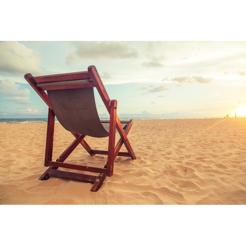 Chair At A Topical Beach In Sunset by Danilovi - No Frame Print on Canvas, 51cm H x 76cm W