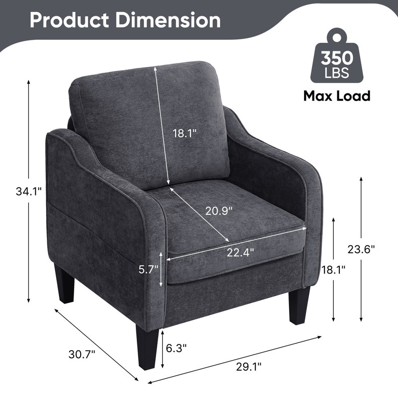 Mid-Century Accent Chairs Featuring Removable Cushions, Dark Gray
