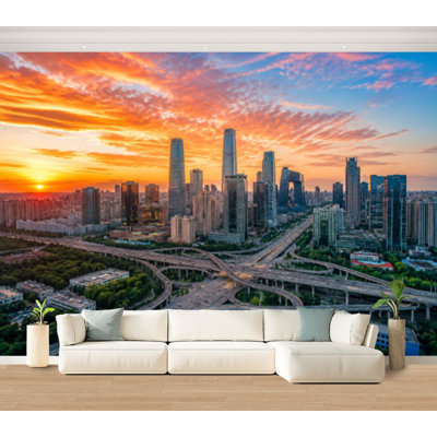 Wall Mural Peel and Stick Wallpaper Houston Texas Drone Skyline Aerial Panorama building Self-Adhesive Removable Contact Paper Wall Decor for Living Room Bedroom 100"H x 144"W