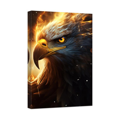 Eagle Canvas Wall Art Black And Gold Animal Wall Decor Gold Eye Cool Eagle Picture Print Artwork For Living Room Bedroom Decor Framed (20.00" X 30.00", Eagle)