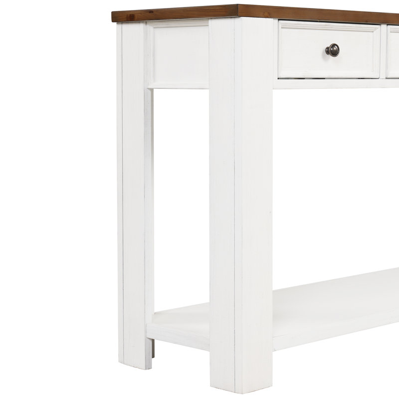 Console de rangement polyvalente avec salon en pin massif rétro blanc antique