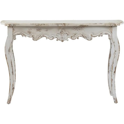 Distressed Console Table, 46" Decorative Foyer Table, Vintage French Country Entry Table with Wood Carvings and Curved Legs, Weathered Wash White Sofa by Ophelia & Co.