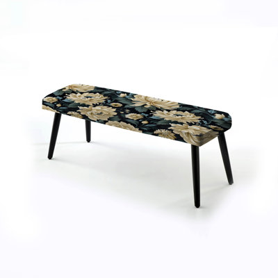 Banc damassé rembourré damassé beige foncé foncé