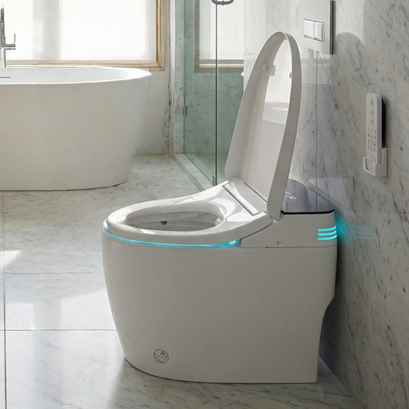 Integrated Tankless Smart Toilet, Fully Automatic One-Piece Toilet with Radar Sensor Auto Lid, Foot Kick Flush, LCD Digital Display, Multiple Wash Modes