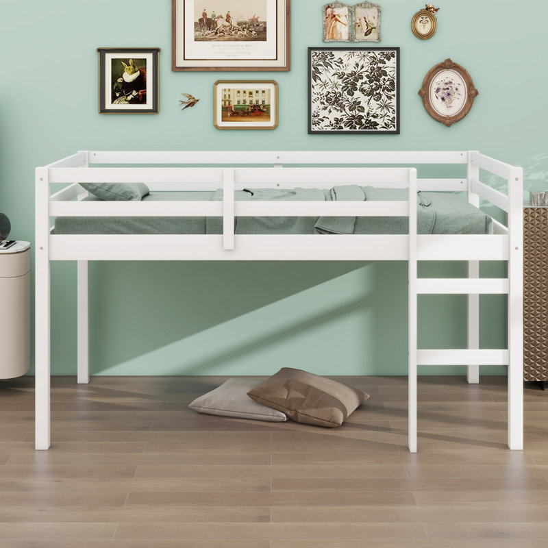 Lit mezzanine en bois avec échelle, Blanc