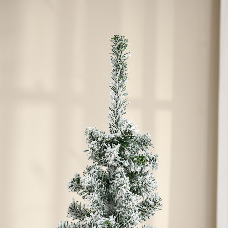 Unlit Snow-Flocked Slim Artificial Christmas Tree with Realistic Branches and 492 Tips, 6'