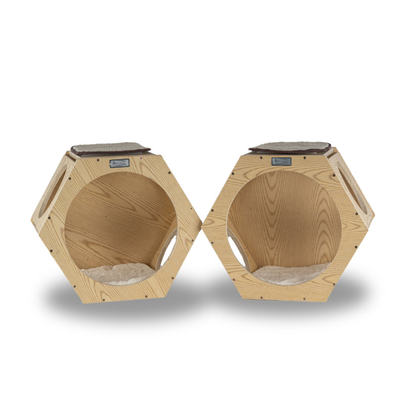 Natural Wood Hexagonal Wall-Mounted Cat Shelves Set