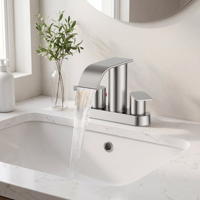 Robinet de salle de bain à ensemble central avec drain, robinet de salle de bain à 2 poignées, Nickel brossé