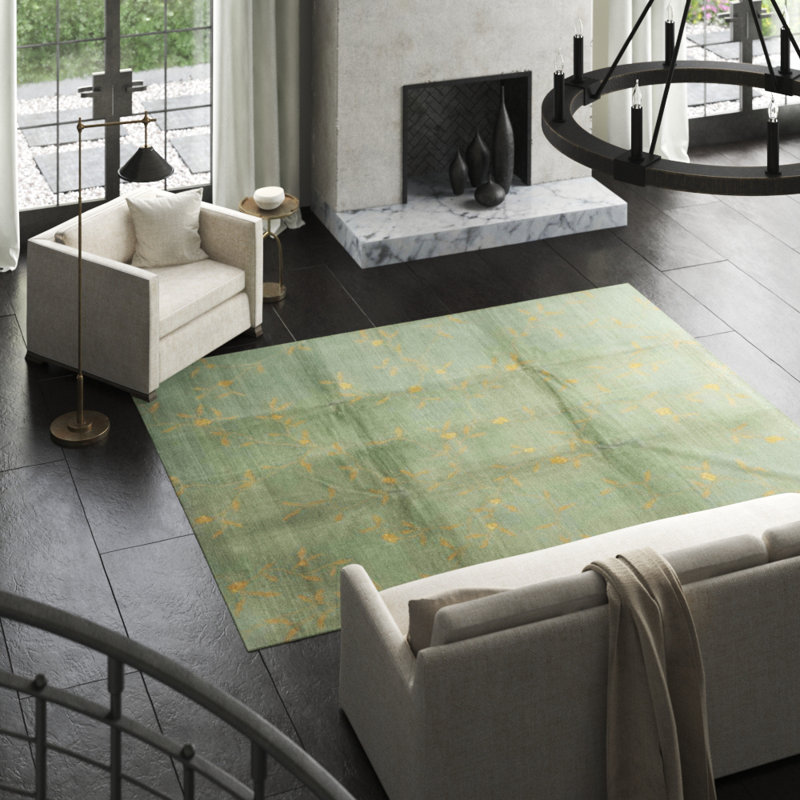 Climbing Floral Area Rug in Blue/Green/Yellow, Rectangle 8' x 10'